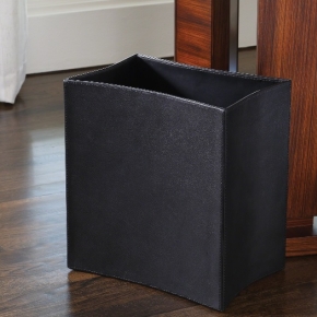    Deluxe.  Folded Leather Waste Basket-Black