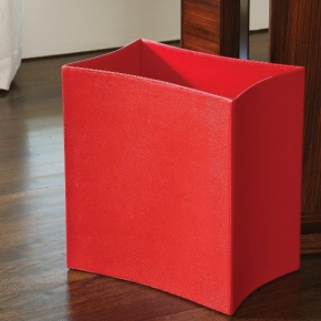    Deluxe.  Folded Leather Waste Basket-Crimson